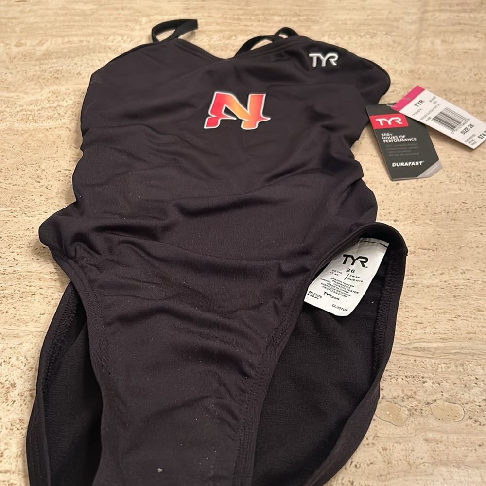 NWT TYR  Solid Cutoutfit Black Swimsuit - Size 26 (XS)